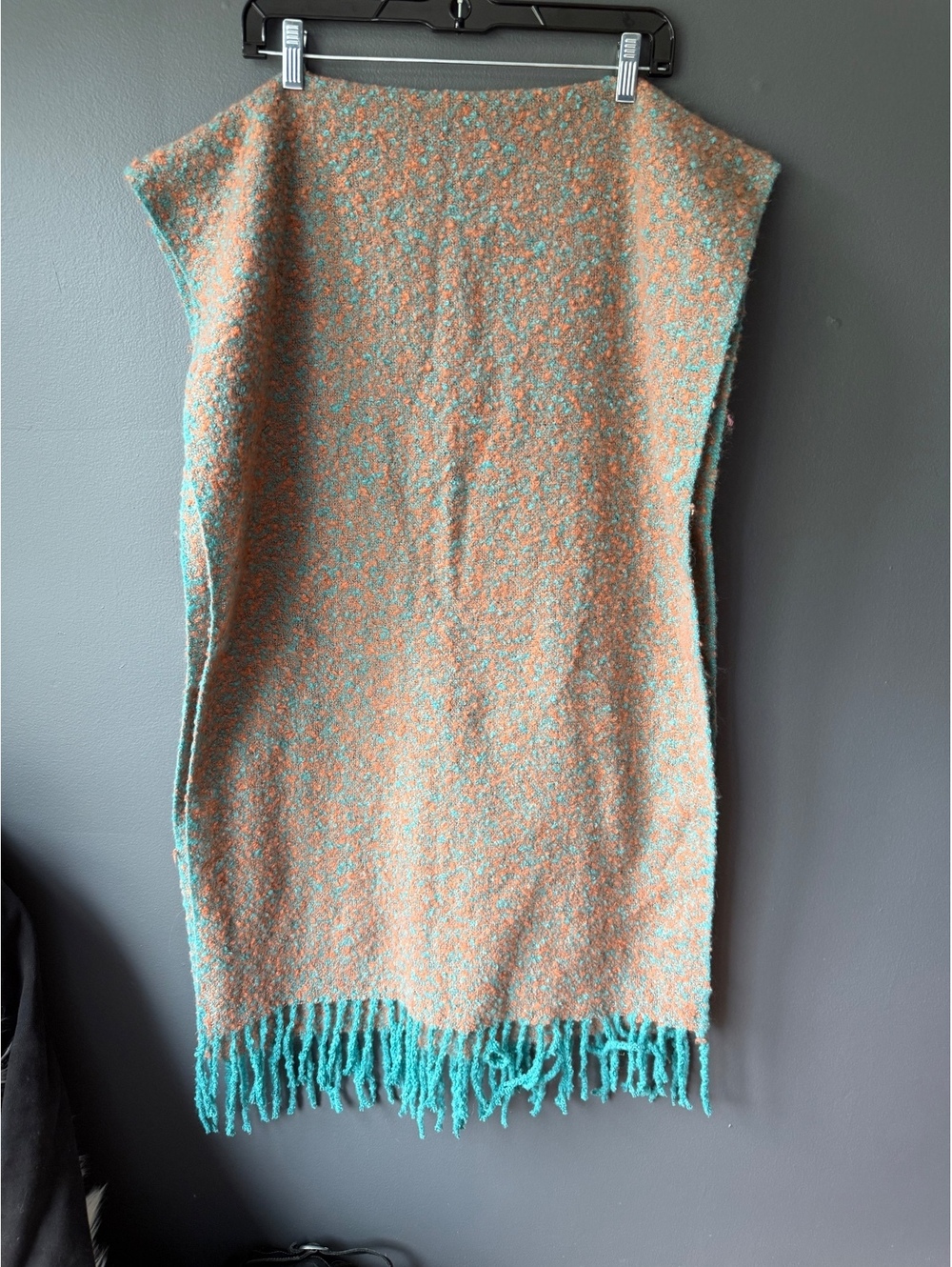 Cozy Orange and Turquoise Acrylic Shawl with Fringe